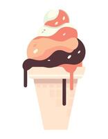 Ice cream cone with chocolate and vanilla ice cream vector
