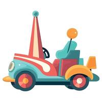 A cartoon car with a clown hat on top vector