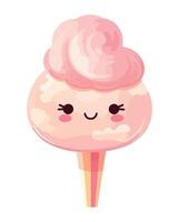 A cartoon ice cream cone with a pink cloud on top vector