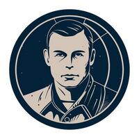 A man in a round badge with a space background vector