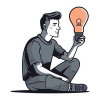 A man sitting down with an idea light bulb vector
