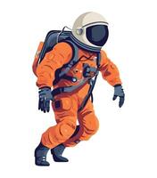An astronaut in an orange suit is walking vector