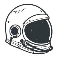 An astronaut helmet is shown in a black and white drawing vector