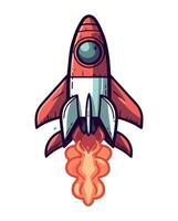 A cartoon rocket ship with a red and orange color vector