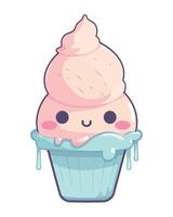 A cartoon cupcake with a blue icing vector