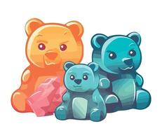 Three teddy bears sitting together with one holding a pink toy vector