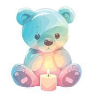 A teddy bear with a candle in its paw vector