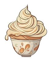 illustration of a cup of vanilla ice cream with whipped cream vector