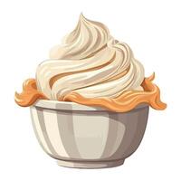 A bowl of whipped cream with a spoon vector