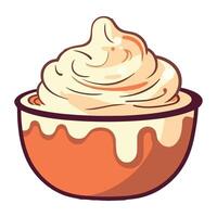 A bowl of whipped cream with a white background vector