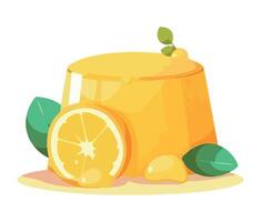 Lemon pudding with lemon slices and leaves vector