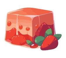Jelly with strawberry and strawberry leaves illustration vector