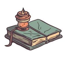 An old book with a candle on top of it vector