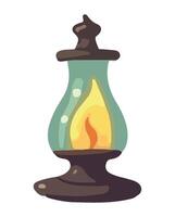 An old oil lamp with a flame on top vector