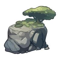 A cartoon rock with a tree on top vector