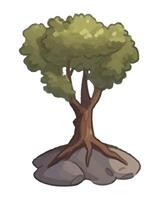 A cartoon tree with roots on a rock vector