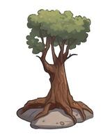 Tree with roots on a rock illustration vector