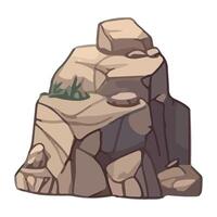 A cartoon rock with plants and grass on it vector
