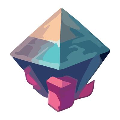 A cartoon diamond with a pink and blue background