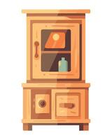 Wooden cabinet with shelves and a bottle of wine illustration vector