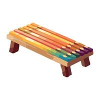A wooden bench with colored pencils on it vector