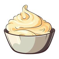 A bowl of whipped cream with a spoon vector