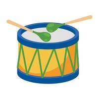 A drum with two sticks and a green leaf vector