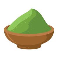 Green powder in a bowl on a white background vector