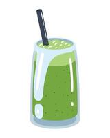 A green smoothie with a straw and a black straw vector