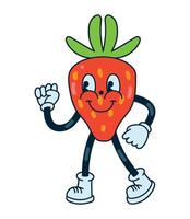 A cartoon strawberry character with legs and arms vector