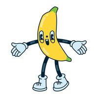 Banana character with arms outstretched and legs crossed vector