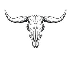 A black and white drawing of a bull skull vector