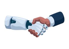 Two robots shaking hands with a white background vector