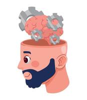 A man with a beard and gears in his head vector