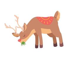 A cartoon deer with a green leaf in its mouth vector