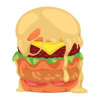 A hamburger with melted cheese and lettuce vector