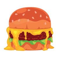 A hamburger with cheese and sauce on it vector