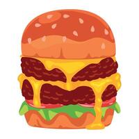 A hamburger with cheese and lettuce on it vector