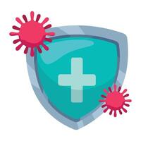 A shield with a cross and a red virus vector