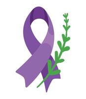 Purple ribbon with green stem on white background vector