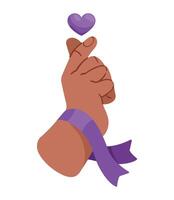 Hand with purple ribbon and heart illustration vector