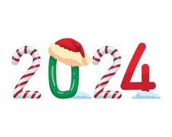 New year 2020 with candy canes and santa hat vector