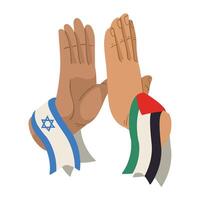 Two hands with the flag of israel and palestine vector