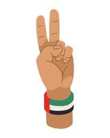 A hand with a flag on it showing the peace sign vector