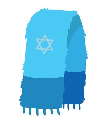 A blue scarf with a star of david on it
