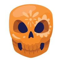 An orange skull with a flower on it vector