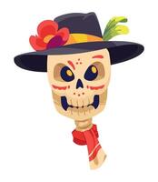Sugar skull with hat and scarf on white background vector