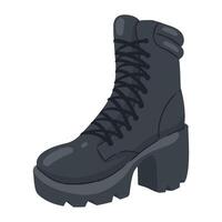 Black combat boots icon in cartoon style vector