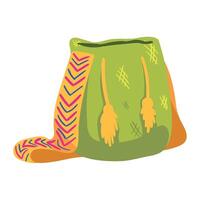 A green bag with colorful patterns on it vector