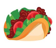 A taco with lettuce and tomatoes on a white background vector